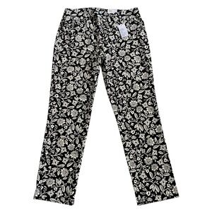 NWT Croft & Barrow The Effortless Stretch Pant Black Floral Straight Mid Rise